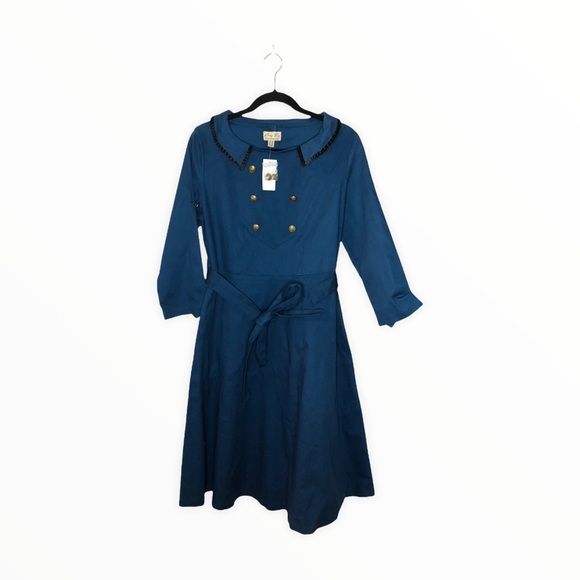 Lindy Bop Teal Gold Button Long Roll-Tab Dress 3XL - Picture 1 of 8